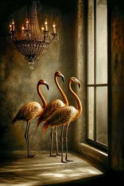 Flamingos by a Window