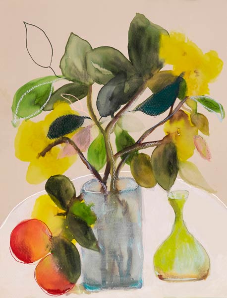 Still Life Flowers with Apples and Vase